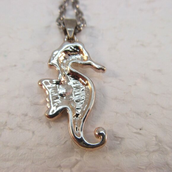 Silver Tone Enamel Seahorse Pendant Necklace - Picture 10 of 12